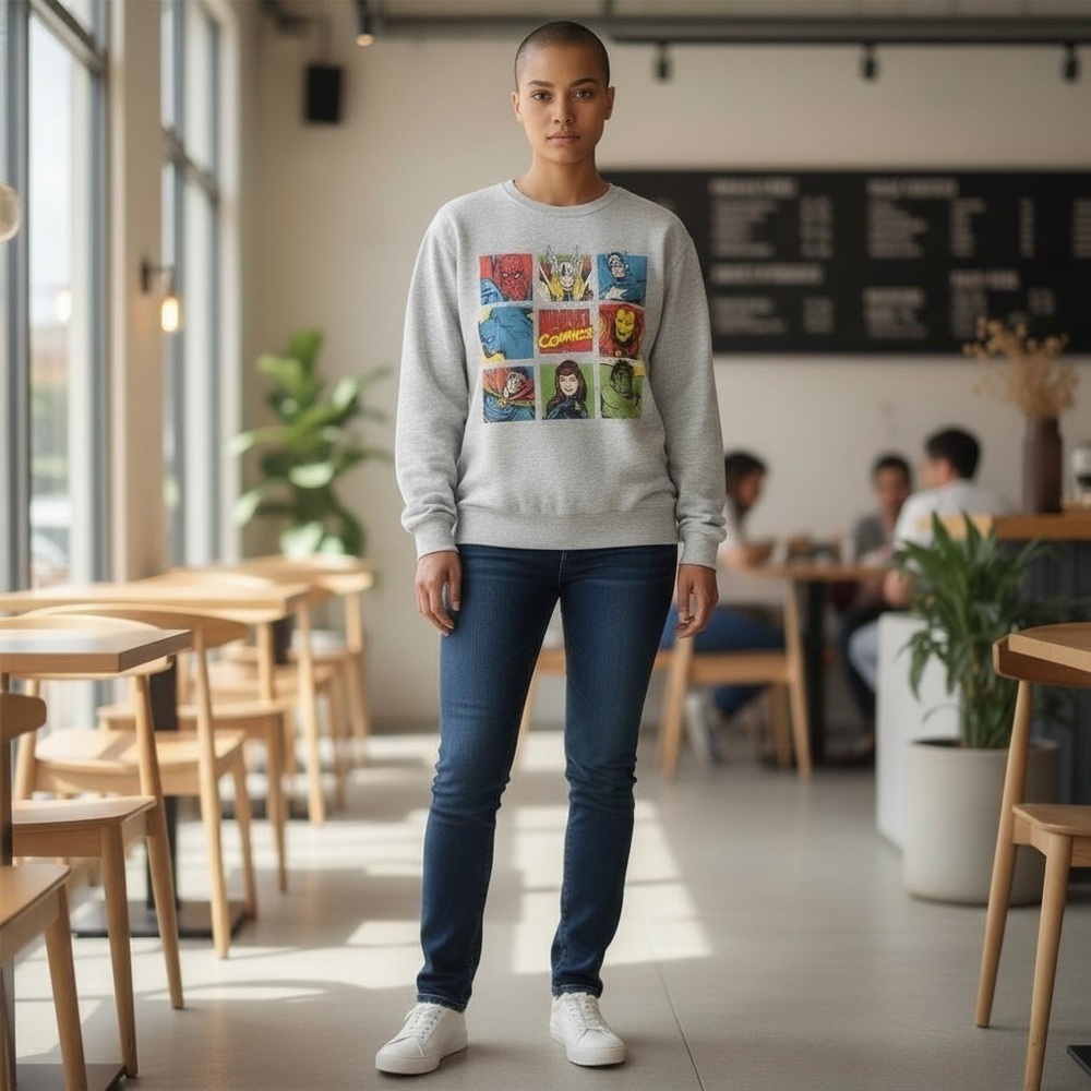 Marvel Gray Sweatshirt with Comic Characters